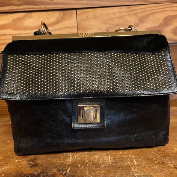 Badgley Mischka Black Leather Handbag - Picture 3 of 10